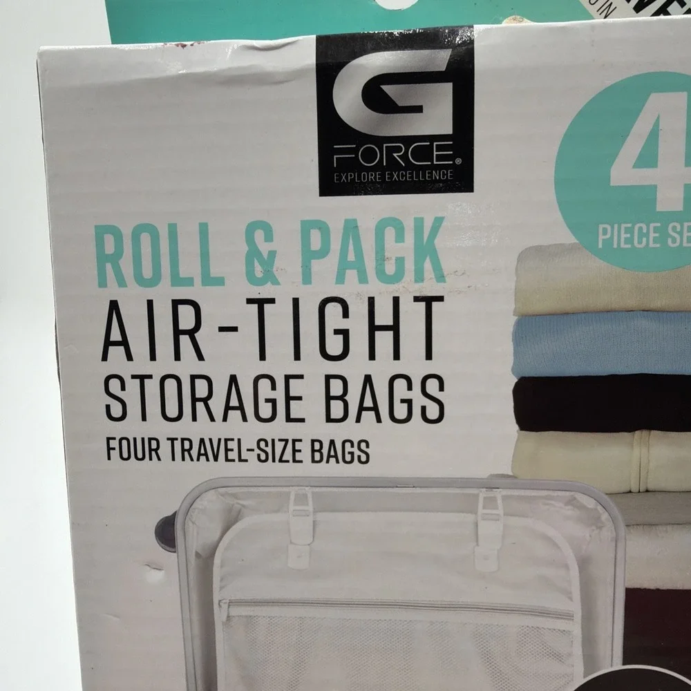 G-FORCE BRAND - ROLL & PACK AIR-TIGHT STORAGE BAGS - 4 PIECE SET - NEW IN BOX!!